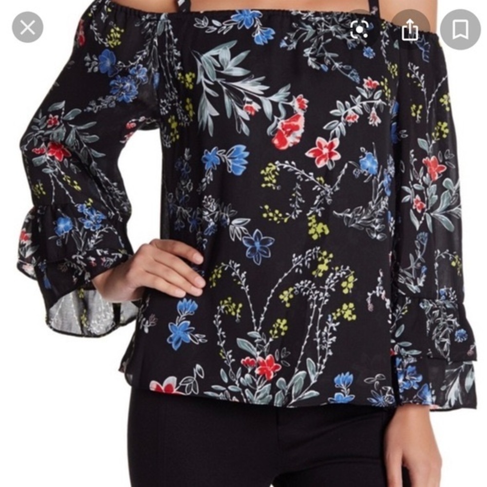 PARKER Cold Shoulder Black Floral Blouse